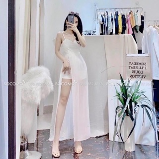 Maxi 2 dây xẻ tà đùi một bên