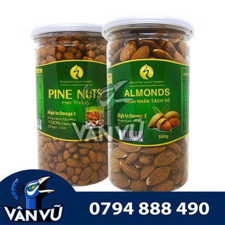 Combo Hạt Hạnh Nhân Tách Vỏ Hàng Mỹ 500gr, Hạt Thông Mỹ Cao Cấp 500gr, Ngừa Lão Hóa, Bổ Mắt