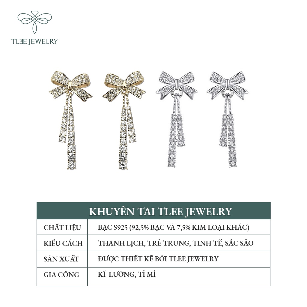 Khuyên tai bạc nữ TLEE nơ dáng dài tiểu thư nạm đá sáng sang trọng NCJ B0144