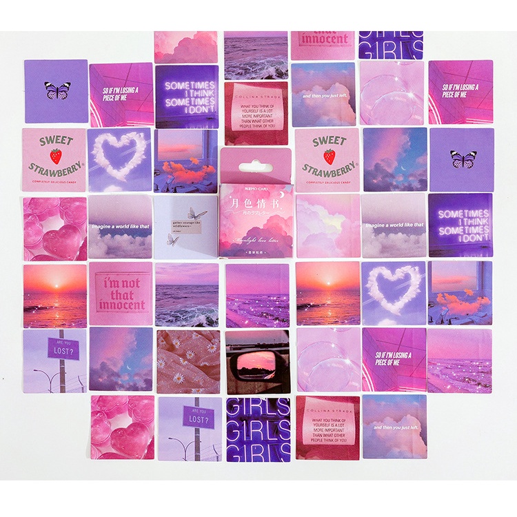 Hộp 46 Sticker bầu trời hồng trang trí sổ tay bullet journal