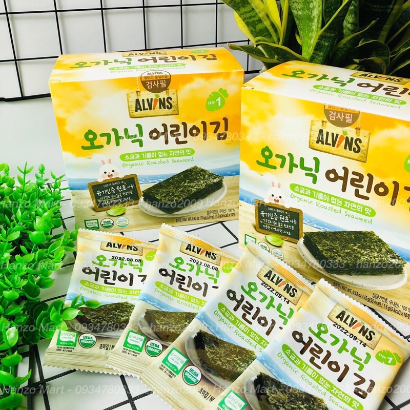 Rong biển tách muối hữu cơ Alvins ăn liền cho bé Hàn Quốc
