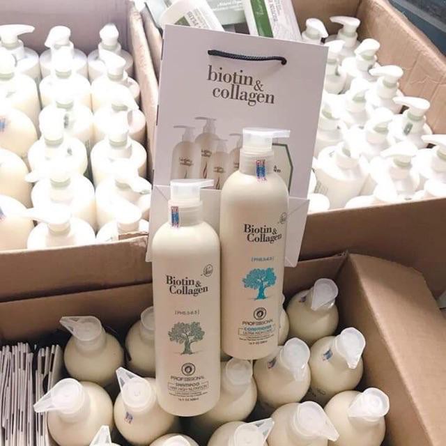 Bộ dầu gội - xả Biotin & Collagen chống rụng tóc và kích thích mọc tóc nhập khẩu chính hãng từ Italia 500ml/chai