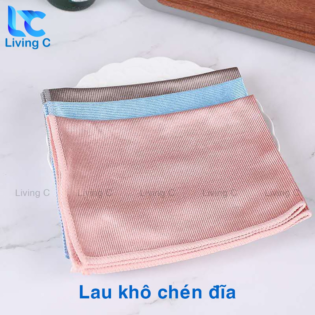 Khăn lau kính lau màn hình đa năng Living C , khăn lau chén đĩa nhà bếp không rụng lông _KLK3