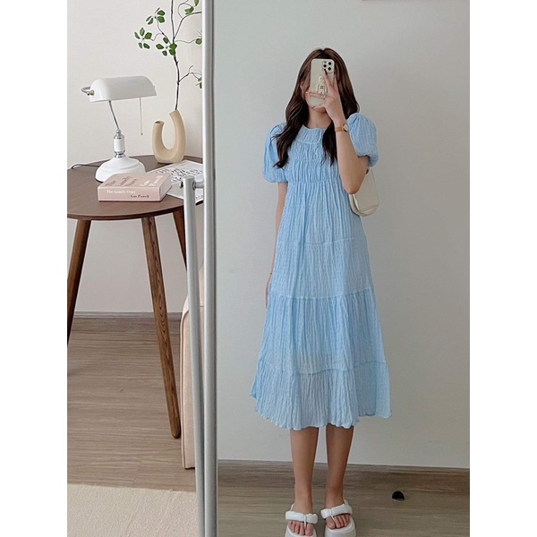 VÁY-ĐẤM XỐP NHĂN DẬP LY TAY BỔNG “VERLIS DRESS” SIÊU XINH/VÁY ĐI BIỀN MÙA HÈ