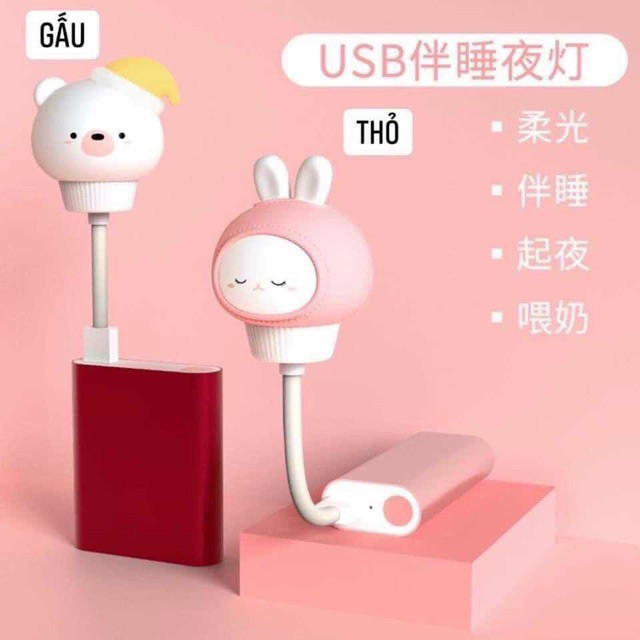 Đèn Ngủ USB Hình Gấu, Thỏ Siêu Cute