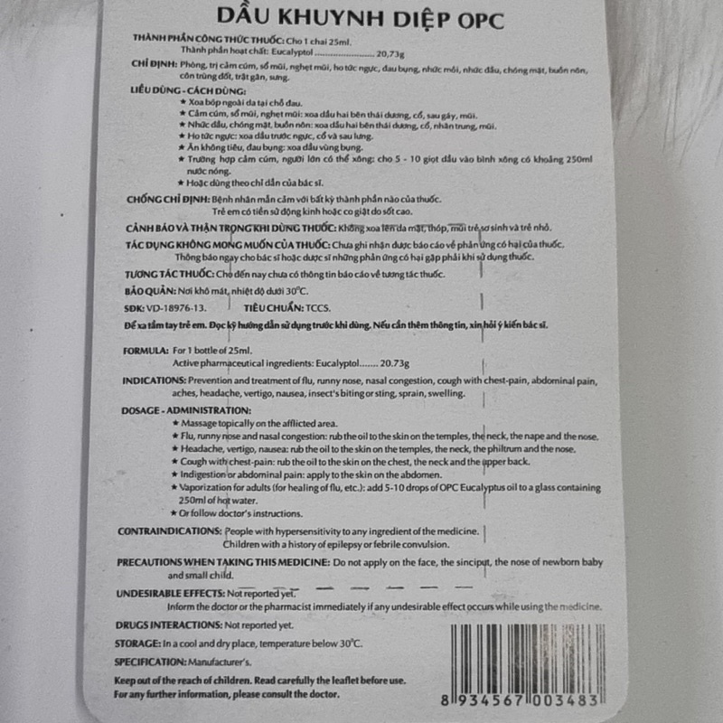 Dầu khuynh diệp Opc 25ml cho cho bé
