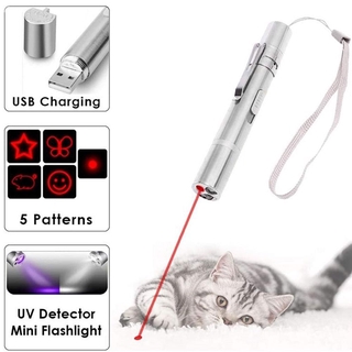 【han】Pet Cat Interactive Toy USB Rechargeable Cat Pointer Toy with 3 Modes and 5 Changeable Patterns Handheld Cat Light Toy Portable Light Dot Toy