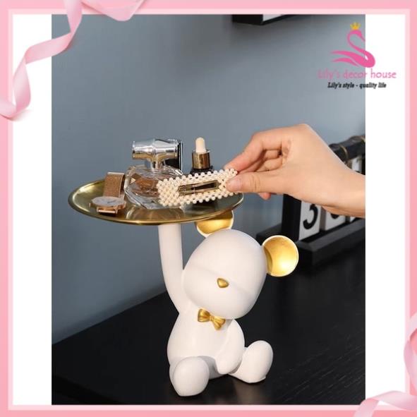 Tượng Gấu bê khay decor đựng mỹ phẩm trái cây trang trí nhà cửa quà tặng sinh nhật khai trương nhiều màu