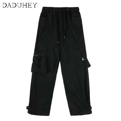 Quần dài ống suông rộng phối túi phong cách Hồng Kông retro thời trang năm 2023 cho nam