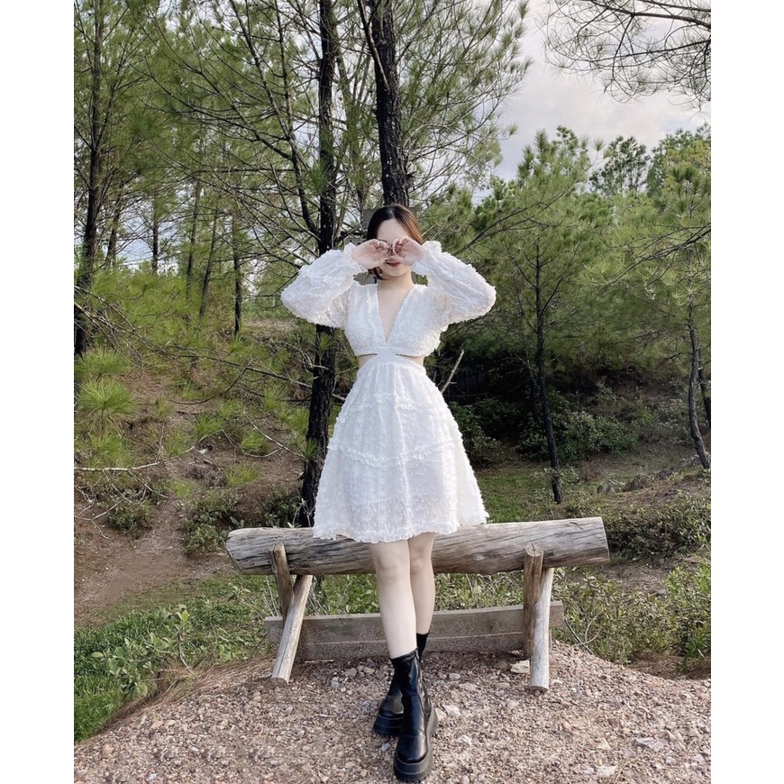 Đầm lông vũ cut out hở lưng H3721 (hình thật trên sàn) | BigBuy360 - bigbuy360.vn