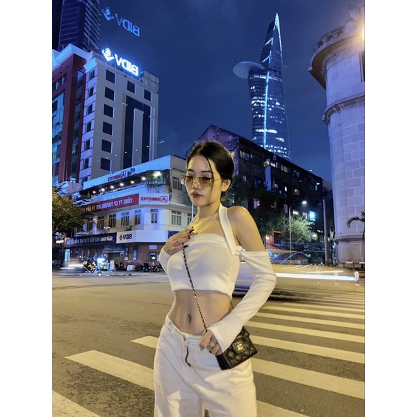 [ Có sẵn ] Áo Croptop Yếm Tay Dài Ôm Body sexy