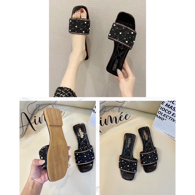 Dép Xoàn Đính Đá Lấp Lánh Cao Cấp Đế Cao 2 Phân (Hàng Quảng Châu Full box)