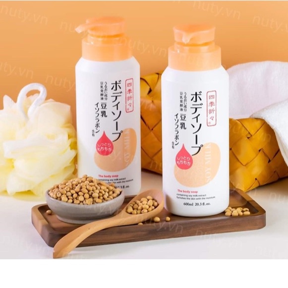 Sữa Tắm KUMANO Soy Milk The Body Soap chiết xuất đậu nành dưỡng ẩm, trắng mịn da 600ml