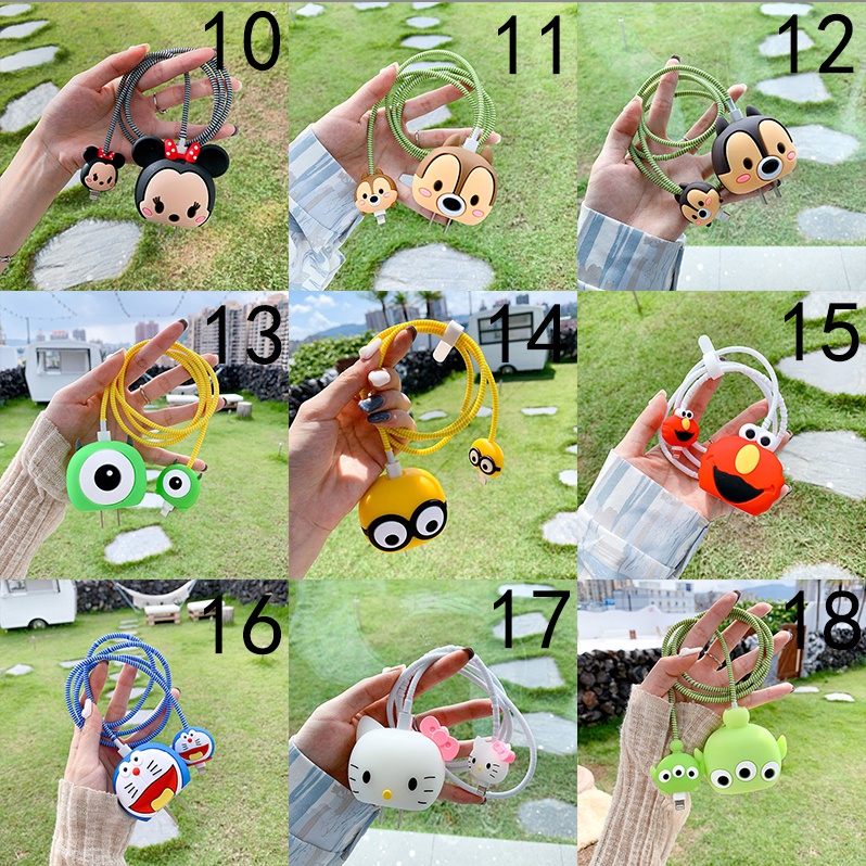 Bộ phụ kiện bảo vệ hoàn toàn mới Cáp sạc 20W 18W cho iphone 11 pro max 12 mini 13 pro vỏ sạc hoạt hình silicon dễ thương dây sạc ip dây bộ sạc iphone