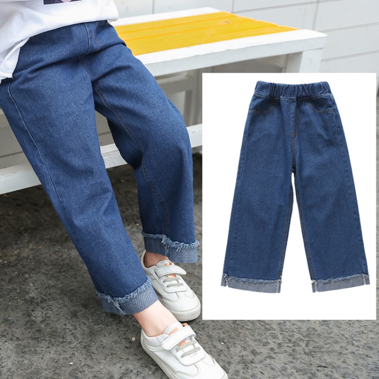 Quần jeans ống rộng màu trơn thoải mái dễ phối đồ dành cho bé gái