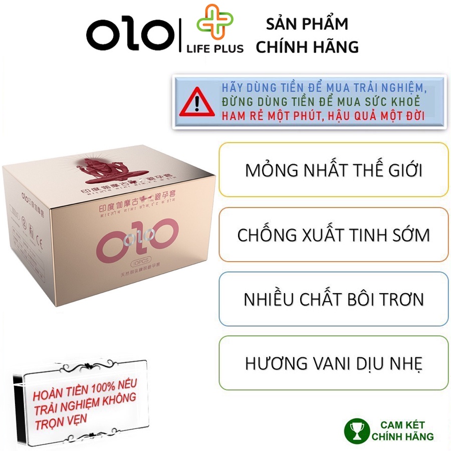 Bao Cao Su Siêu Mỏng OLO Hường Gân Gai Tăng Thời Gian QH, Nhiều Gel, Hộp 10 bcs - Tặng Bao Cao Su LP01 - Life Plus Store