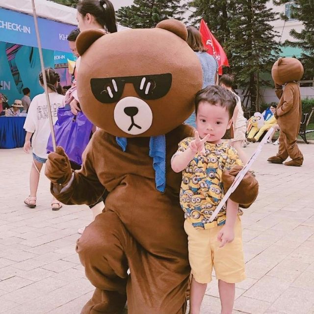 Mascot Gấu Brown giá rẻ nhất Việt Nam đầu to 45cm, mặt không nhái  - Ảnh thực tế