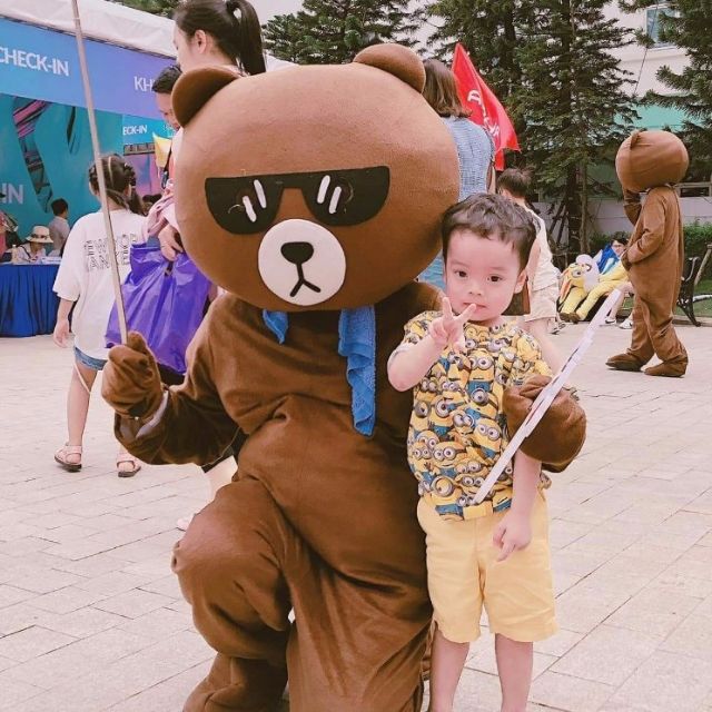 Mascot Gấu Brown giá rẻ nhất Việt Nam đầu to 40cm, mặt không nhái (Tặng áo làm mát) - Ảnh thực tế