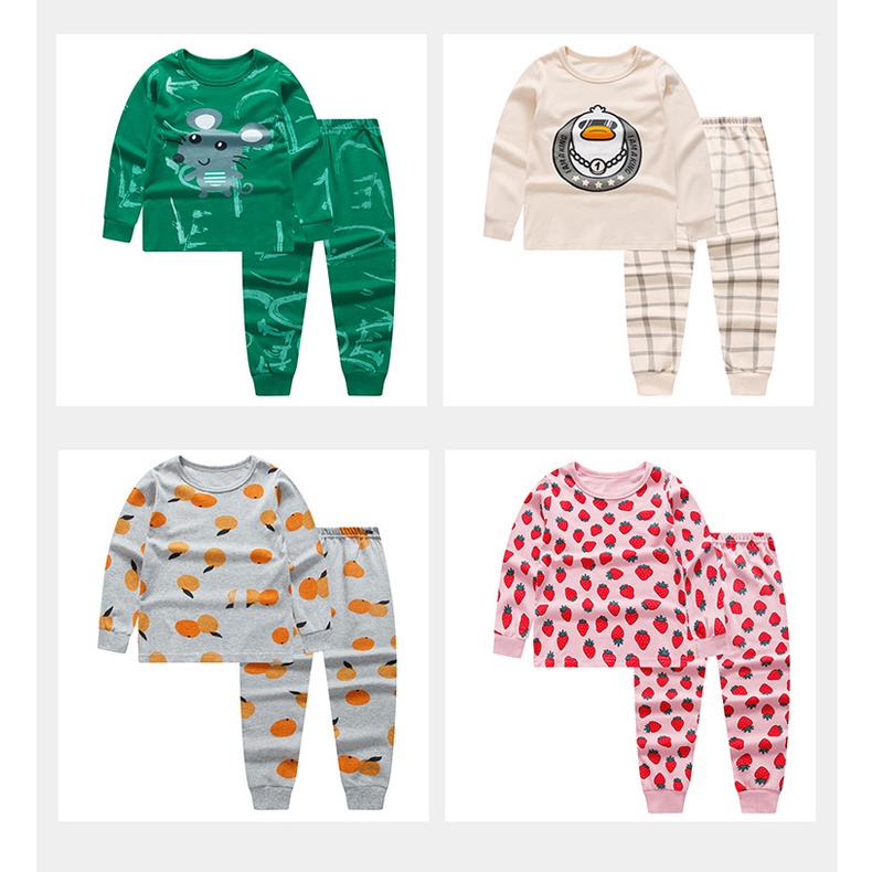 Bộ đồ ngủ tay dài chất liệu cotton phong cách Hàn Quốc thời trang mùa thu xinh xắn cho bé 3-14 tuổi