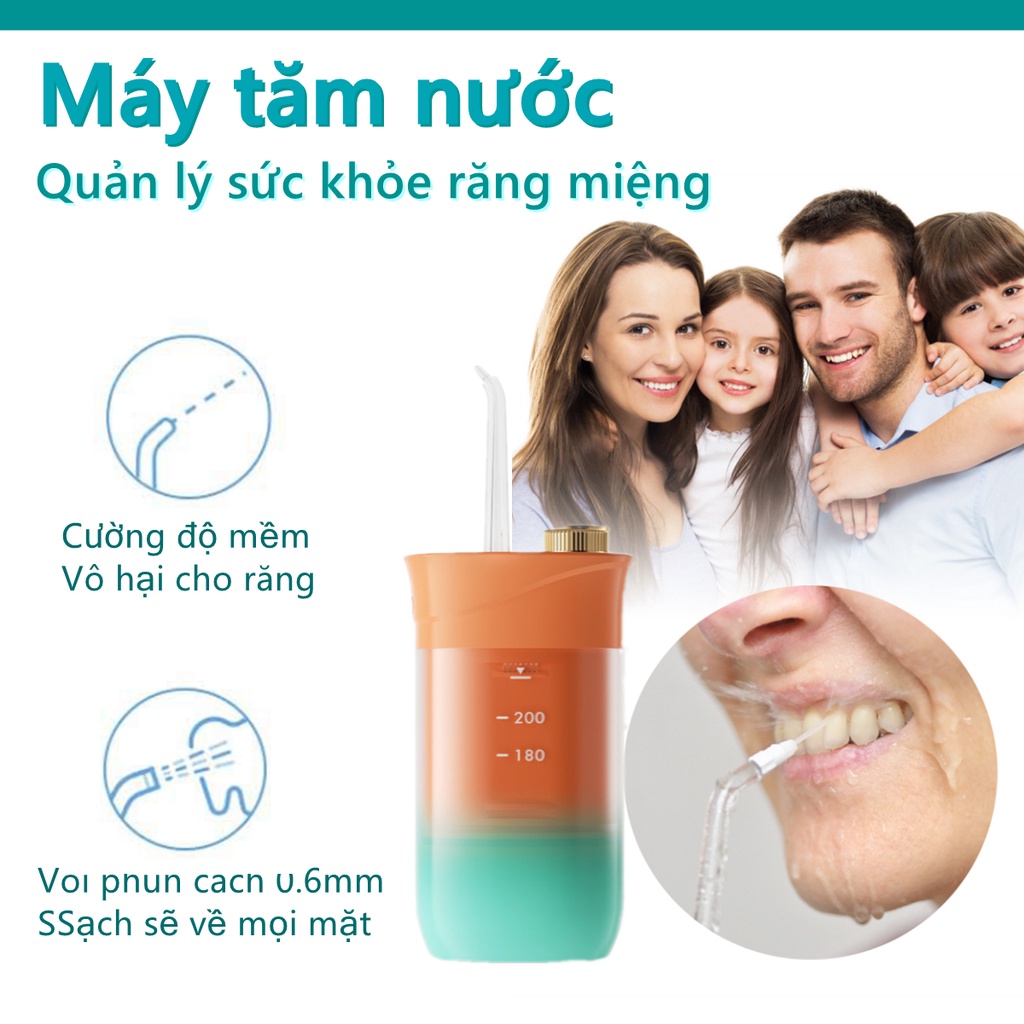 Máy Tăm Nước cầm tay, Máy làm sạch răng Oral Irrigator, 3 Chế Độ Tăm nước vệ 4 in 1, IPX7 Chống Thấm Nước, Sạc USB