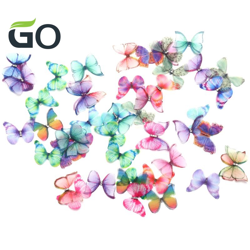 Set 50 bướm trang trí đa năng bằng vải organza nhiều màu sắc#G0