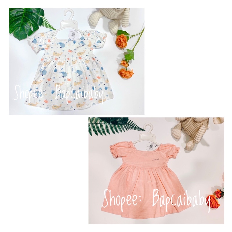 [ABBIE OH CHÍNH HÃNG] Váy cộc tay dáng xòe chun vai họa tiết trẻ em Abbie Oh cho bé gái