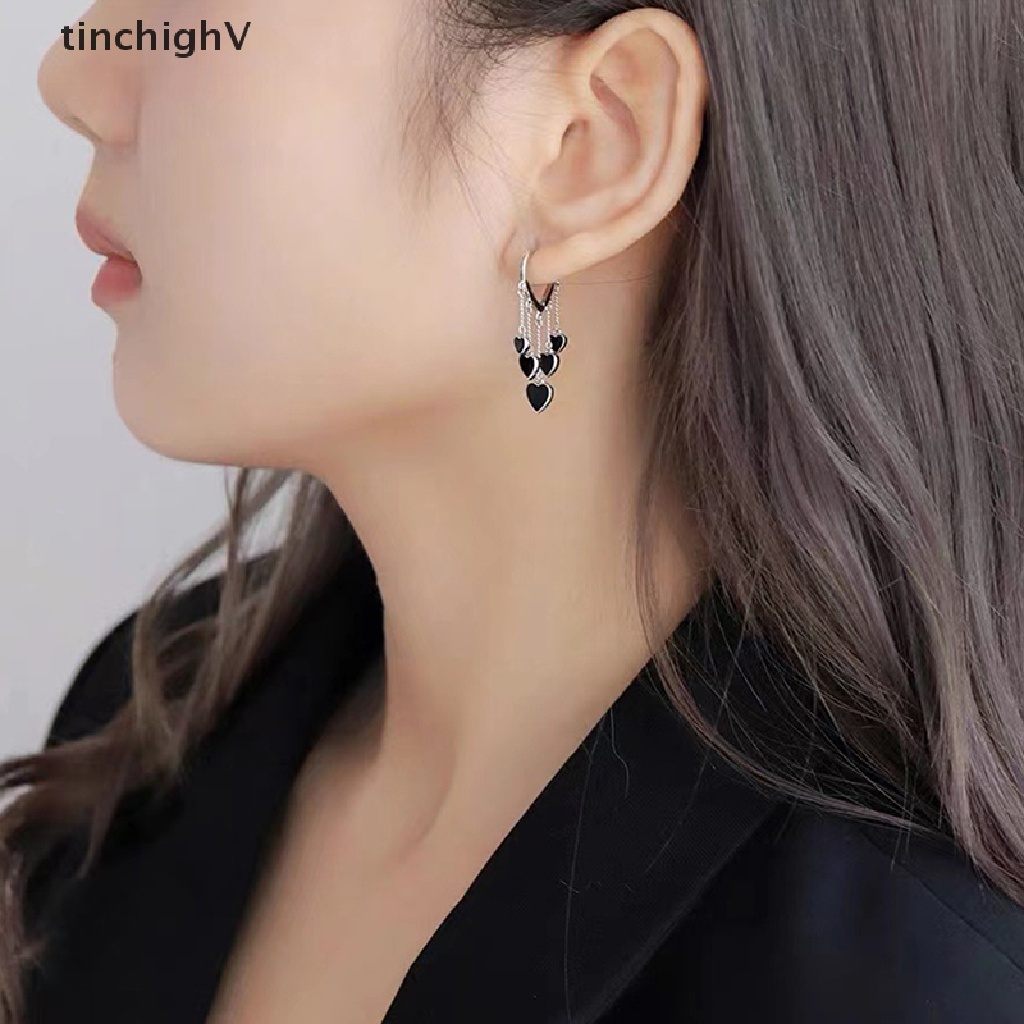 [TinchighV] Bông Tai Tua Rua Hình Trái Tim Màu Đen Thời Trang Mới Thiết Kế Sáng Tạo Cho Nữ [Bán Sỉ]