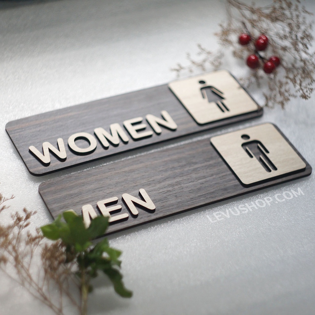 [Mã LIFEXANH03 giảm 10% đơn 500K] Bộ 2 bảng gỗ Toilet Men Women dán cửa trang trí nhà vệ sinh Nam Nữ LEVU-TL18