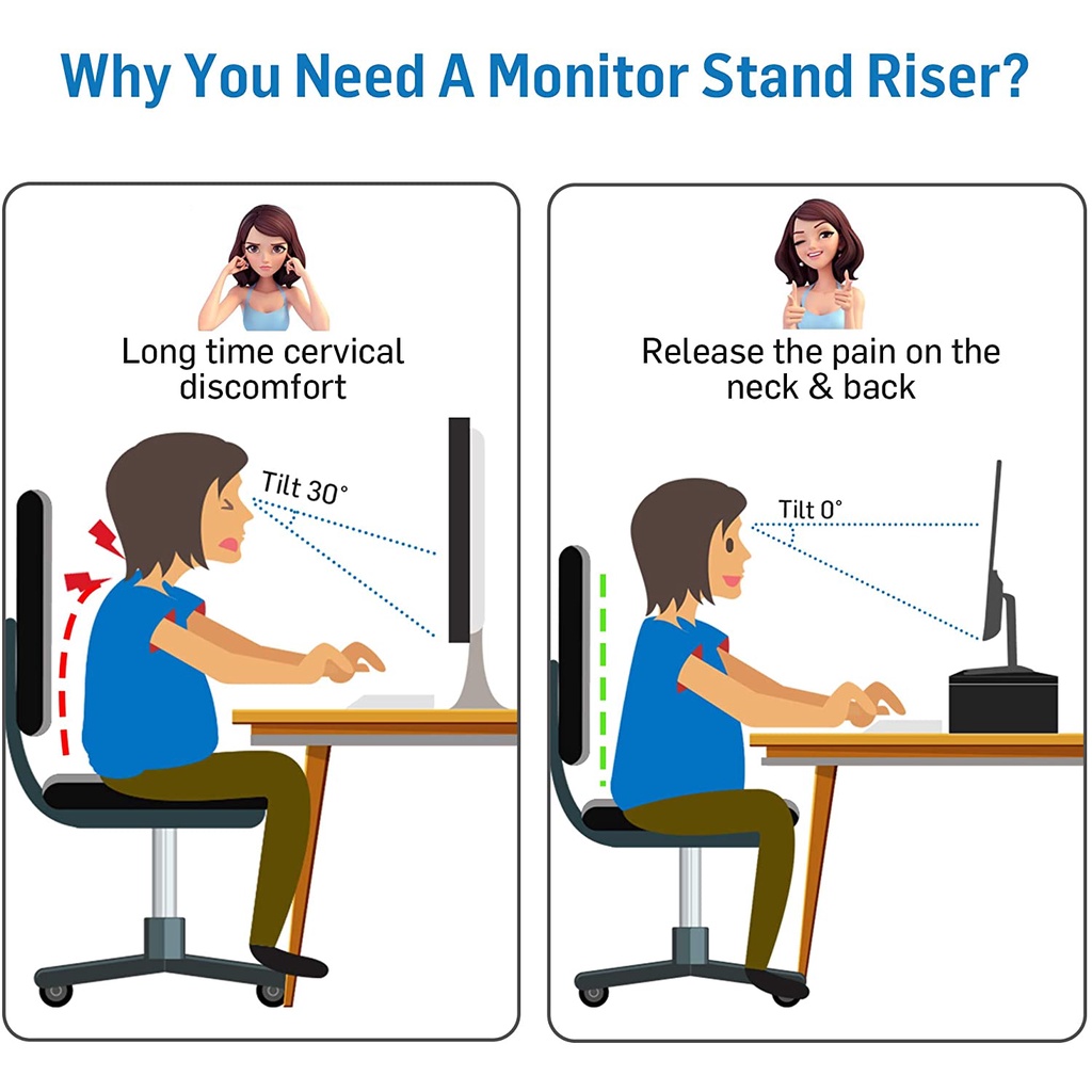 Kệ gỗ để màn hình máy tính FAS.BAS nâng màn hình lên đến 10cm / Giảm đau cổ / Giúp bàn làm việc gọn gàng
