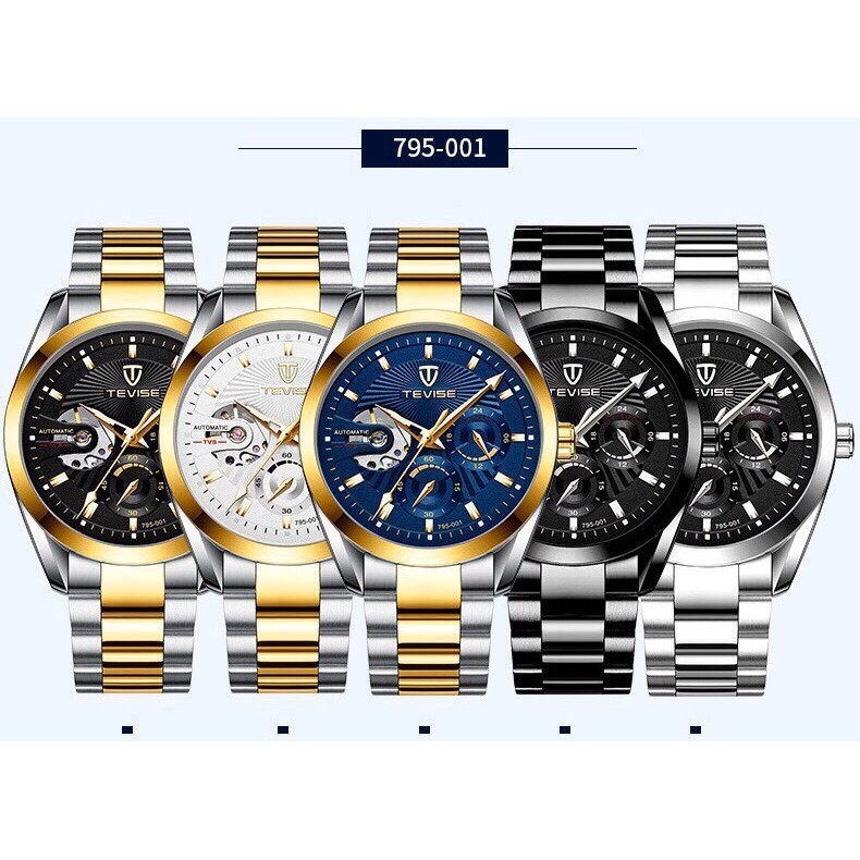 ĐỒNG HỒ NAM LỘ MÁY AUTOMATIC CHÍNH HÃNG HIỆU TEVISE T795-001 DÂY INOX NGUYÊN KHỐI