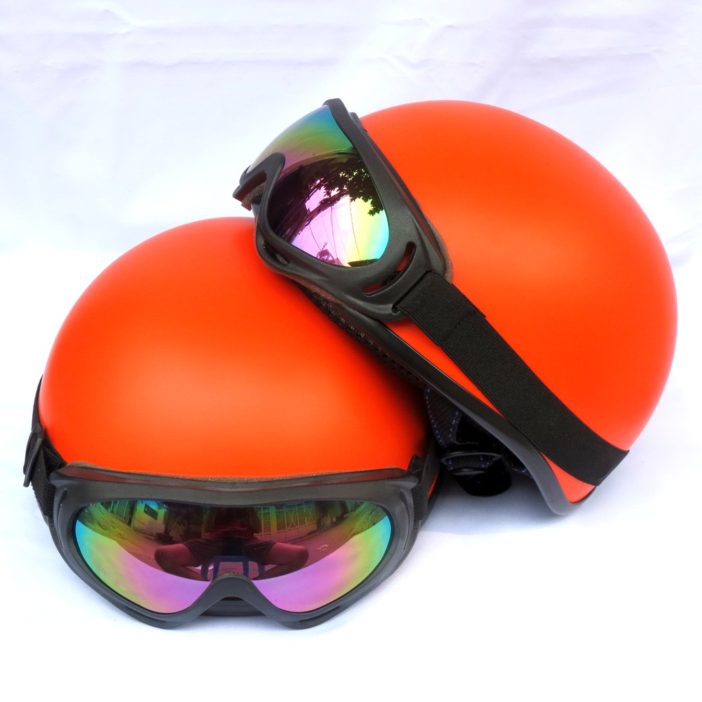 Mũ bảo hiểm 1/2 NTMAX cam nhám + kính phi công hoặc kính uv400