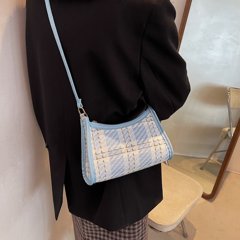 Túi xách đeo vai bằng vải bạt sức chứa lớn họa tiết kẻ sọc mùa thu mới cho nữ 2021