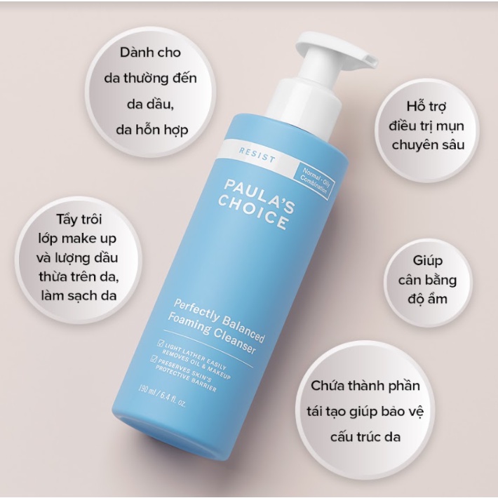 Sữa rửa mặt cân bằng da Paula's Choice Resist Perfectly Balanced Foaming Cleanser 190ml [NHẬP KHẨU CHÍNH HÃNG 100%]
