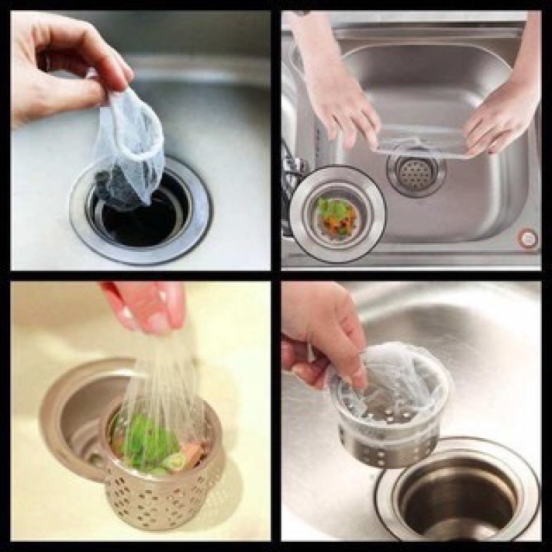 Bộ 100 túi lọc rác bồn rửa chén loại 1 có thun. Combo 100 túi lọc rác.