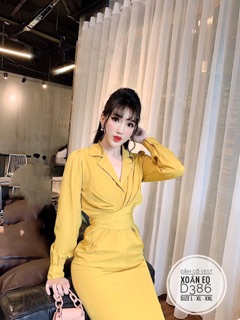 Bigsize Đầm cổ vest xoắn eo D386