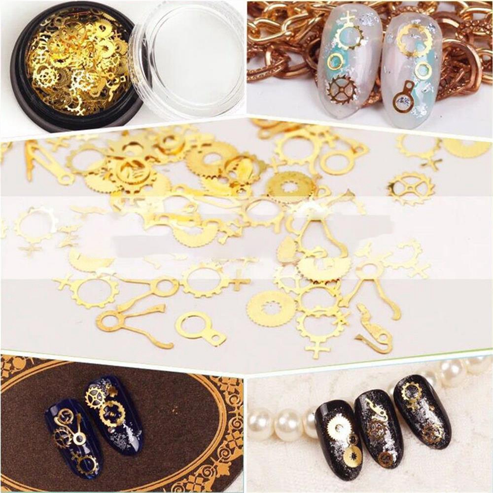 [Hàng mới về] Hộp phụ kiện trang trí móng tay nghệ thuật DIY kiểu dáng bánh răng thời gian hoa hỗn hợp phong cách punk