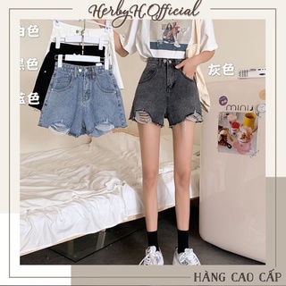 Quần Short Jeans nữ Jeans nữ lưng cao phối rách denim - QH00033