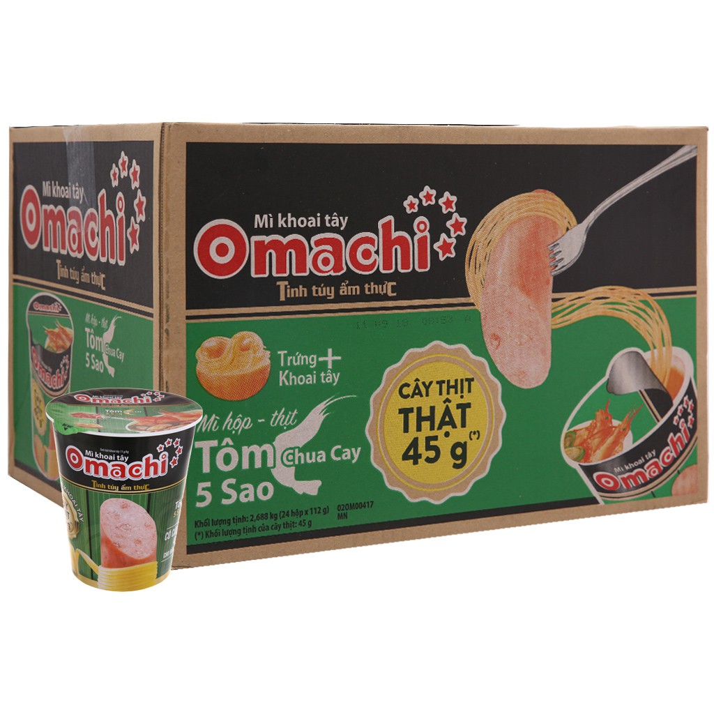 Thùng 24 ly mì khoai tây Omachi tôm chua cay 112g
