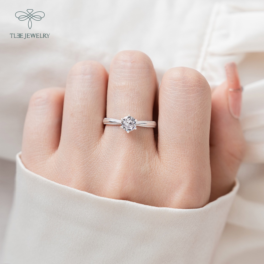 Nhẫn bạc nữ TLEE ổ đá nhỏ tròn 6 chấu lấp lánh sang trọng NCJ A0184