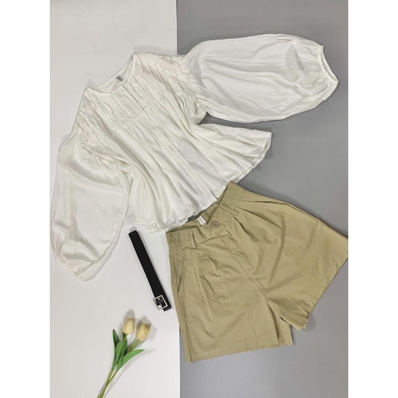 Quần short kaki vintage kèm belt