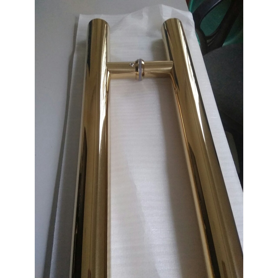 Tay nắm, kéo cửa kính thủy lực, chất liệu inox, vàng trơn dài 80cm tâm lỗ 60cm và 60,40