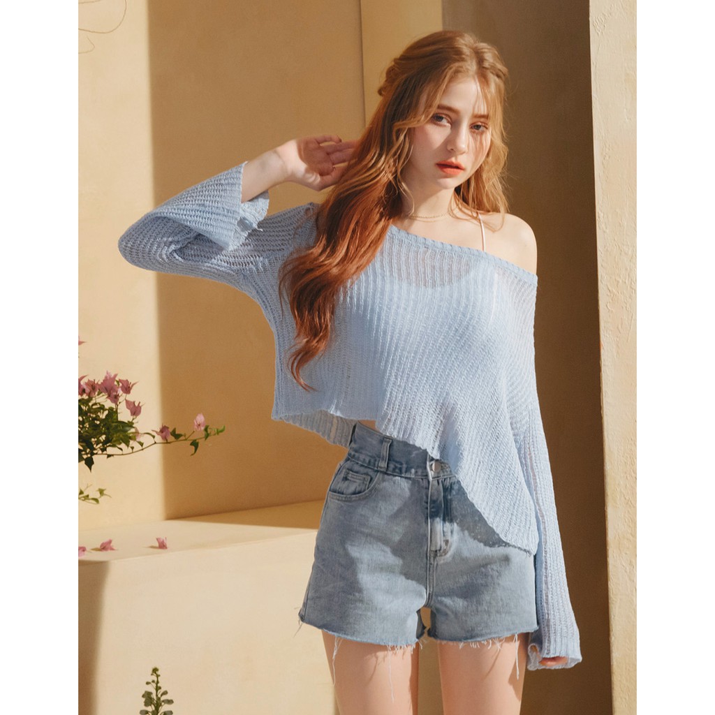 Áo len móc xuyên thấu tay loe nữ Air Space 2110121003