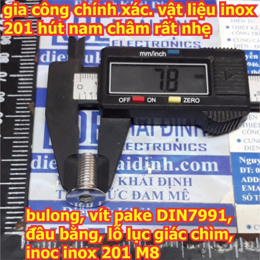 bulong vít pake DIN7991, đầu bằng, lỗ lục giác chìm, inoc inox 201 M8 các loại 12mm ~100mm kde6120