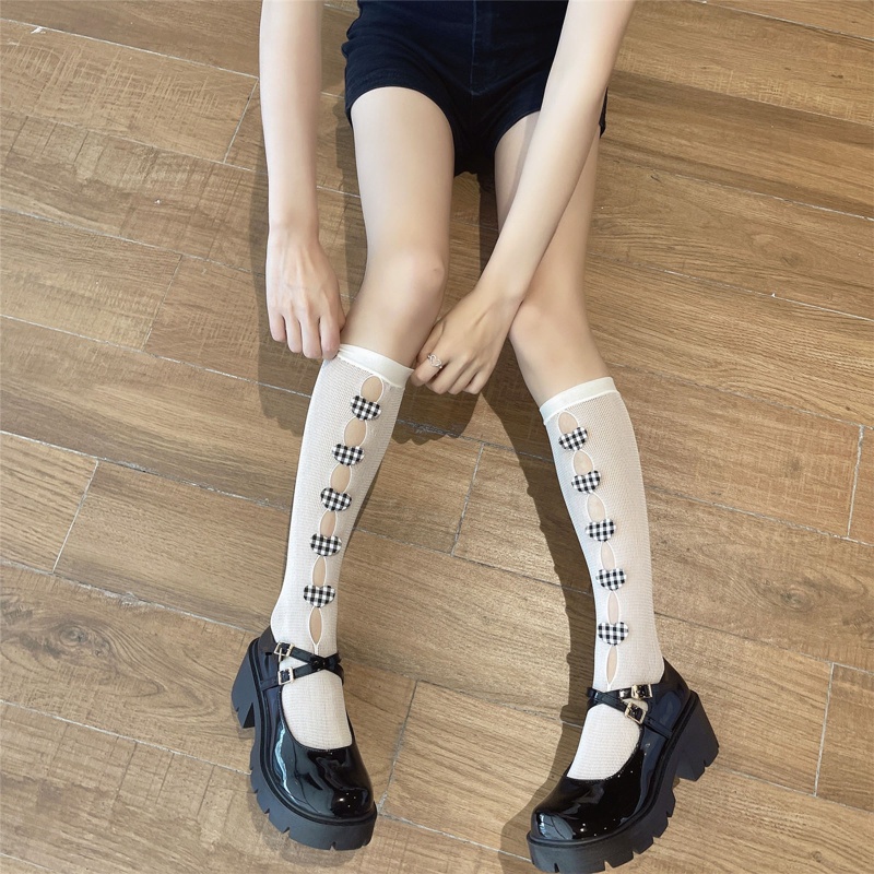 Tất Lưới Phối Ren Họa Tiết Trái Tim 3D Phong Cách Lolita