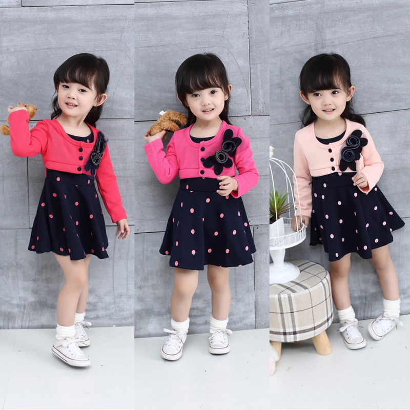 Đầm xòe bằng cotton họa tiết chấm bi dễ thương cho bé gái