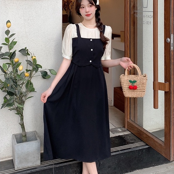 Đầm Chữ A Giả Hai Mảnh Dáng Dài Vừa Vặn Phong Cách Pháp Thời Trang Mùa Hè Thiết Kế Mới Dành Cho Bạn Nữ