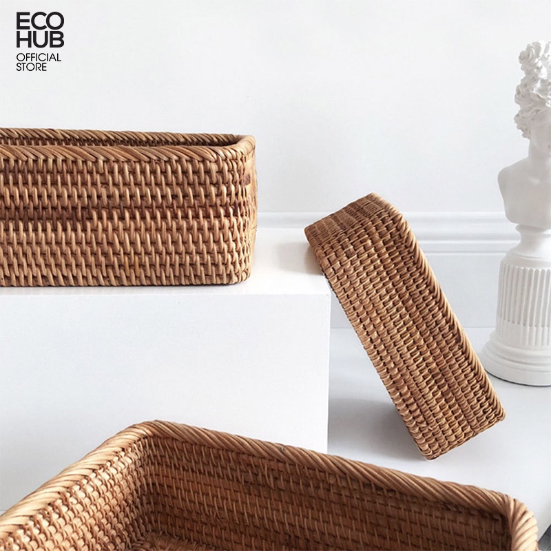 Giỏ mây đan ECOHUB bằng tay, đựng trái cây, Snack, bánh mì, mỹ phẩm (Rattan basket, fruit, Snack, bread, cosmetics)