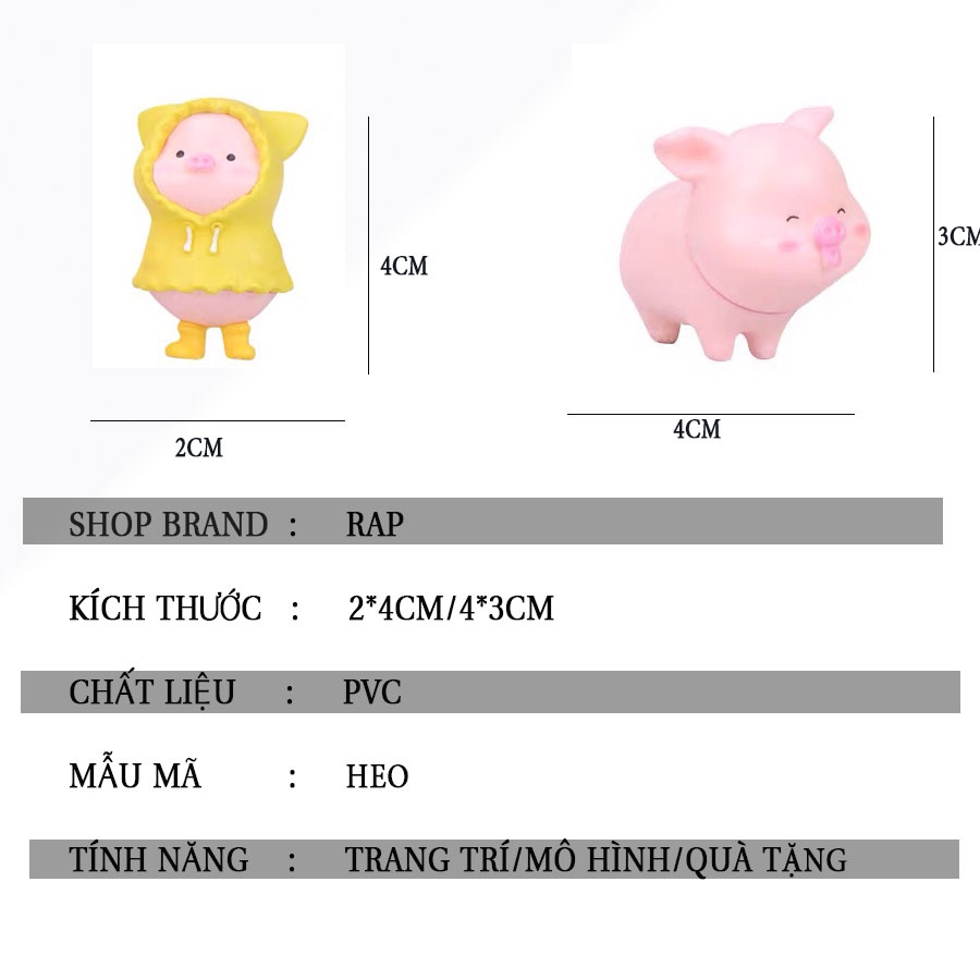 Set 6 mô hình lợn hồng heo hồng để bàn mini biểu cảm ngộ nghĩnh dễ thương trang trí góc học tập, làm việc - Rap