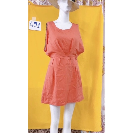 đầm voan cam xoè thiết kế tay viền xích size S-M.S421