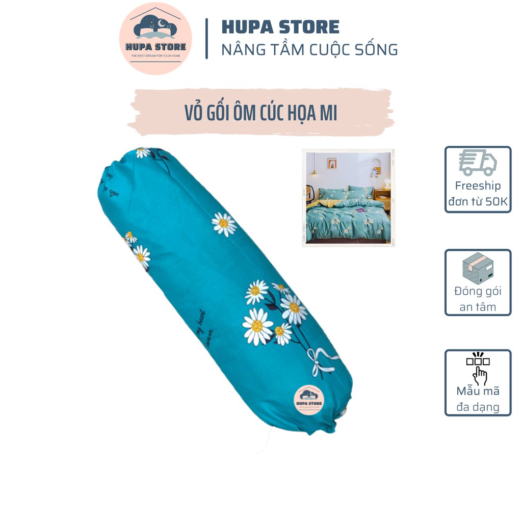 Vỏ gối ôm, bao gối ôm cotton poly HuPa size 35x100cm mẫu Cúc họa mi